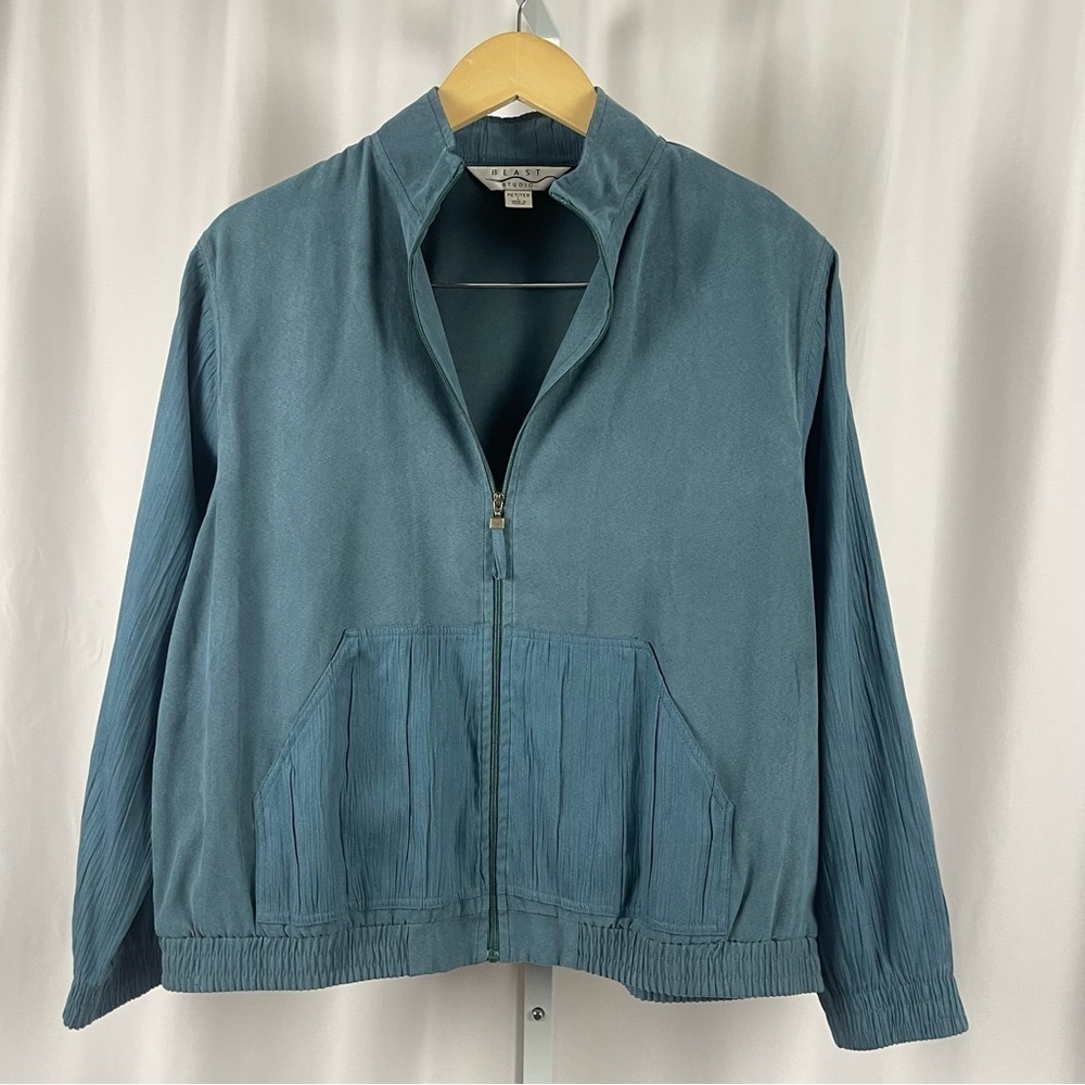 Vintage Blast Studio 80’s Large Petite Retro Teal Suede Soft Zip Track Jacket